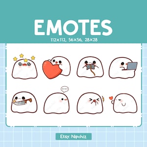 Pacote de 8 Emotes Fantasma Fofos / Emotes Fantasma Chibi para Streamer / Conjunto de Emoji Kawaii