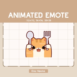 Animated Emote Adorable Orange Tabby Cat is Holding a Spoon and Fork / Adorable Chibi Emote / Cartoon Emote for Streaming