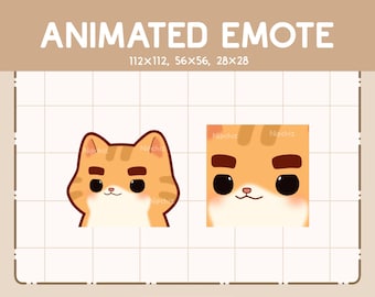 Animowana emotka Chibi Pomarańczowy Kot Tabby Podnoszący Swoje Gęste Bajeczne Brwi - Słodka Kreskówkowa Emotka - Gotowa do Użycia - Chibi Emotka Do Streamingu