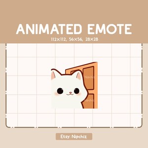 Geanimeerde emote Witte kat opent de deur en verlaat de kamer - schattige tekenfilmemote - klaar voor gebruik