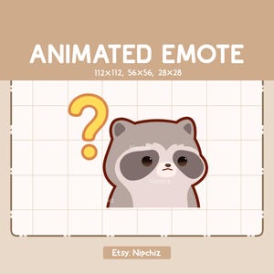 Animated Emote Confused Raccoon is Trying to Figure Something Out / Cartoon Cute Emote / Chibi Emote for Streamer / Kawaii Emote