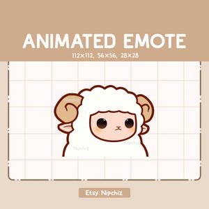 Pode incluir: Emoticon animado de uma ovelha branca com chifres marrons e uma expressão séria. A ovelha está olhando para a frente com a boca fechada. O emoticon está disponível em três tamanhos: 112x112, 56x56 e 28x28 pixels.