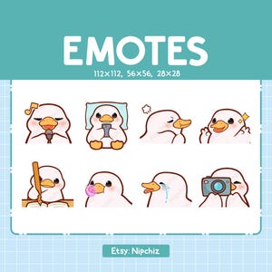 Cute White Duck Emotes | 8 Emotes for Streamer | Cute White Duck Emote Pack | Funny Emotes