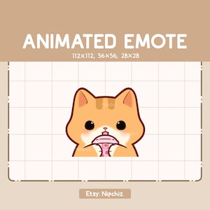 Adorable Orange Tabby Cat Sipping Boba Animated Emote / Kawaii Cartoon Emote / Chibi Emote For Streamer / Ready to Use