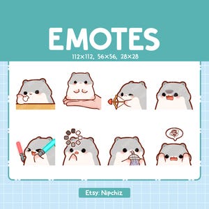 Grey Hamster Emotes / Cute Emoji Pack / 8 Grey Hamster Emotes for Streaming / Bundle Emotes