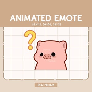 Emote animado: Cerdo confundido que intenta resolver algo / Listo para usar / Emote kawaii divertido / Emote lindo de dibujos animados