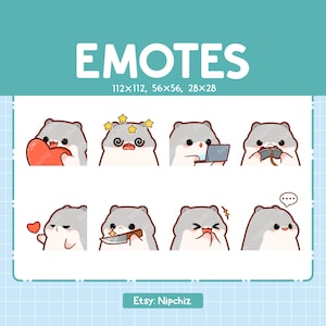 Emotes Grey Hamster / 8 Cute Emotes for Streaming / Digital / Chibi Grey Hamster Emote Bundle