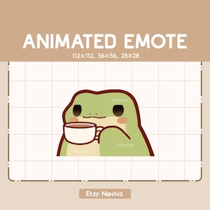 Animated Emote Frog is Sipping a Cup of Coffee - Funny Cartoon Emote - Ready to Use - Chibi Emote for Streamer
