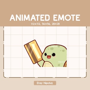 Emote animée Tortue chibi donnant volontiers sa carte / Prête à l'emploi / Emote drôle mignon