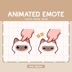 Animiertes Emote Siamesische Katze wird auf den Kopf gedrückt / Cartoon Chibi Emote / Gebrauchsfertig / entzückendes Emote zum Streamen