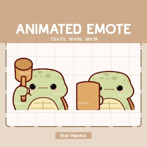 Animiertes Emote Süße Schildkröte klopft an den Hammer / niedliches Chibi Emote / Cartoon Emote für Piercing