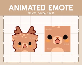 Animated Emote Cute Zoomed In Deer is Being Astonished - Funny Cartoon Emote - Ready to Use - Chibi Emote for Streamer