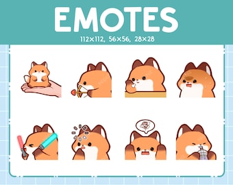 May include: Set of eight fox emoticons in various poses, including holding a heart arrow, a lightsaber, and a confused expression. The emoticons are in different sizes, with the largest being 112x112 pixels and the smallest being 28x28 pixels.
