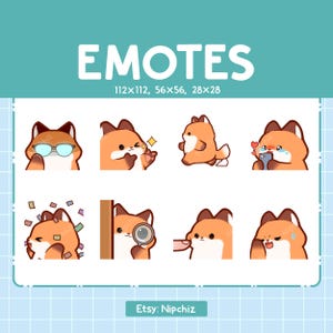 Émoticônes de renard mignon | 8 émoticônes pour streamer | Pack d'émoticônes renard mignon | Émoticônes amusantes