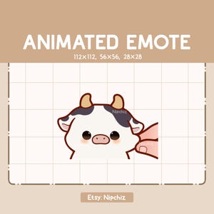 Animierte Emote Chibi Kuh Wird in die Wange gezwickt - Cartoon Emote zum Streamen - Lustiges Tier Emote