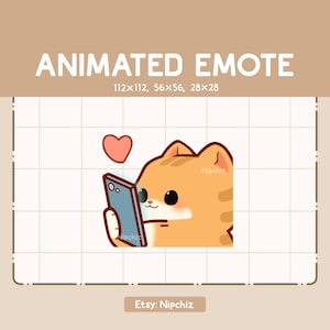 Animated Cute Orange Tabby Cat is Holding and Tapping His Phone - Cartoon Emote - Funny Emote for Streaming - Ready to Use