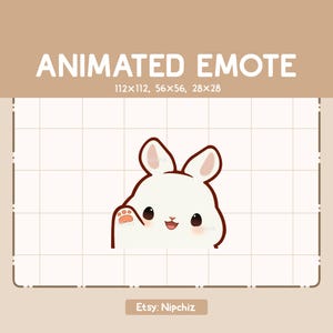 Animated Emote Rabbit Waving Hello Emote - Hi Emote - Adorable Cartoon Emote - Chibi Kawaii Emote - Ready to Use