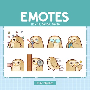 Emoticones de lechuza común / Paquete de emojis lindos / 8 emotes de lechuza común para transmisión / Paquete de emotes