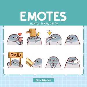 Lot de 8 émoticônes pigeon / émoticônes pigeon Chibi pour streamer / ensemble d'emoji kawaii