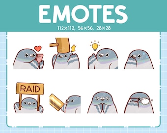 Pigeon Emotes 8 Pack / Chibi Pigeon Emotes for Streamer / Kawaii Emoji Set