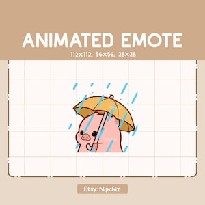 Animated Emote Pig is Holding an Umbrella while it is Raining - Chibi Cartoon Emote - Ready to Use - Funny Emote
