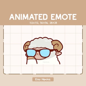 Emoticono animado de oveja con gafas que se pone serio - Adorable emote de dibujos animados - Emoticono Chibi Kawaii