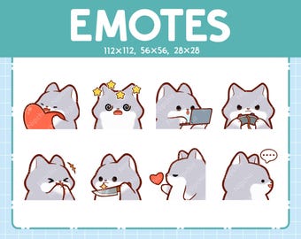 Cute Wolf Emotes 8 Pack | Chibi Wolf Emotes for Streamer | Kawaii Emoji Set