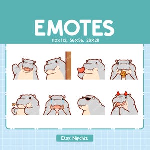 Schattige nijlpaard-emoties | 8 emotes voor streamer | Leuk nijlpaard-emotepakket | Grappige emotes