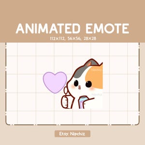 Emote animata Il gatto calico soffia una bolla di sapone a forma di amore / Emote chibi adorabile / Emote cartone animato per lo streaming