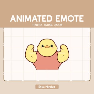 Animated Emote Chibi Chick is Flexing his Muscle - Adorable Cartoon Emote - Chibi Kawaii Emote - Ready to Use