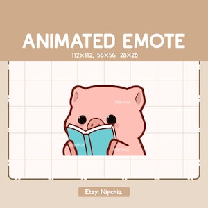 Animiertes Emote Schweinchen liest ein Buch / süßes Schweinchen Emote / Emote für Tracking / Cartoon Emote