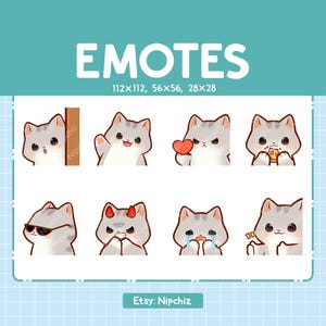 Emotes de chat tigré gris en streaming | Emoji animaux kawaii | Pack d'émoticônes mignon chat tigré gris (8)