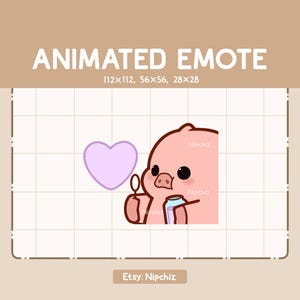 Emoticono animado de cerdo soplando una burbuja de jabón con forma de amor / Emoticono lindo kawaii / Listo para usar / Emoticono para transmisión