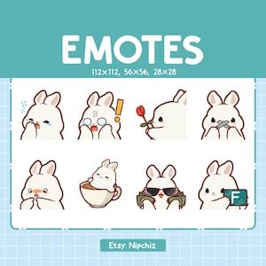 Emotes chibi lapin pour le streaming - (8) émoticônes kawaii - lot d'émoticônes lapin mignon - émoticônes drôles