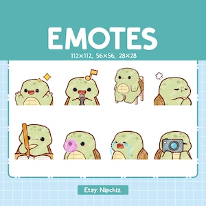Kawaii Turtle Emotes (8) – Urocze emotikony dla streamerów – Chibi Turtle Emoji Bundle