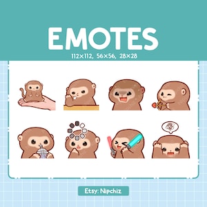 Chibi Monkey Emotes for Streaming - (8) kawaii Emotes – Cute Monkey Emote Bundle – Funny Emotes