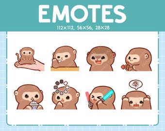 Chibi Monkey Emotes for Streaming - (8) kawaii Emotes – Cute Monkey Emote Bundle – Funny Emotes