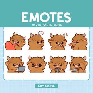 Cute Highland Cow Emotes | 8 Emotes for Streamer | Cute Highland Cow Emote Pack | Funny Emotes