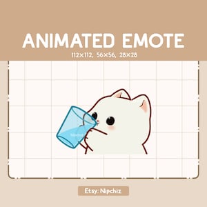 Animated Emote Chibi White Cat Is Drinking A Glass Of Water / Ready to Use / Emote for Streamer