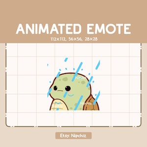 Animated Emote Adorable Turtle is Waiting Through The Rainy Weather - Cute Cartoon Emote - Ready to Use – Chibi Emote for Streaming