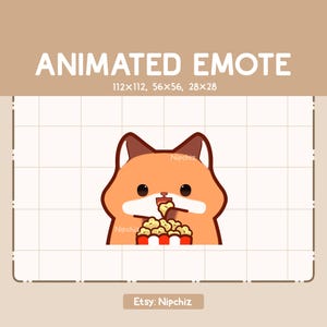 Animierter Emote Fuchs isst eine Tasse Popcorn / Kawaii Cartoon Emote / Chibi Emote Für Streamer / Gebrauchsfertig