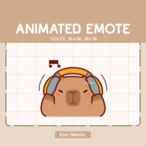 Animowana emotka Urocza pulchna kapibara w słuchawkach - Kawaii emotka kapibara dla streamera - gotowa do użycia