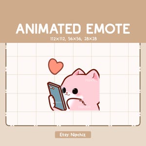 Animated Cute Pink Cat is Holding and Tapping His Phone / Funny Cartoon Emote / Ready to Use / Cute Emote