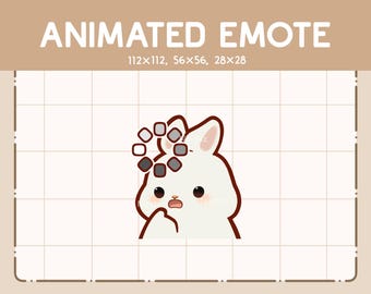 Peut inclure: Emoji animé d'un lapin blanc avec un cercle de chargement au-dessus de sa tête. Le lapin a des yeux bruns et un nez rose. Le cercle de chargement est composé de 12 segments gris et blancs.