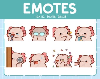 Axolotl Emotes | 8 Cute Axolotl Bundle | Emotes for Streamer Kawaii Emoji Pack