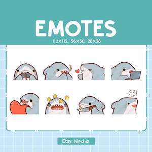 Emotes de tubarão fofo | 8 emotes para streamer | Pacote de emotes de tubarão fofo | Emotes engraçados