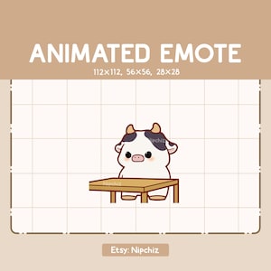 Animated Emote Cute Cow Angry By Flipping a Table in Front of Him / Chibi Emote for Streaming / Cartoon Emote