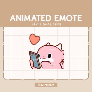 Animated Cute Pink Dragon is Holding and Tapping His Phone - Cartoon Funny Emote - Kawaii Emote