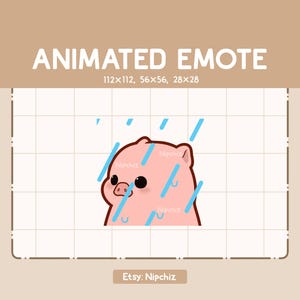 Animowana emotka Uroczy prosiaczek czeka na deszczową pogodę / Kreskówkowa emotka Kawaii / Gotowa do użycia / Zabawna emotka