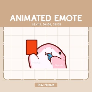 Animated Emote Chibi Pink Shark Blowing Whistle and Showing a Red Card - Adorable Cartoon Emote - Chibi Kawaii Emote - Ready to Use